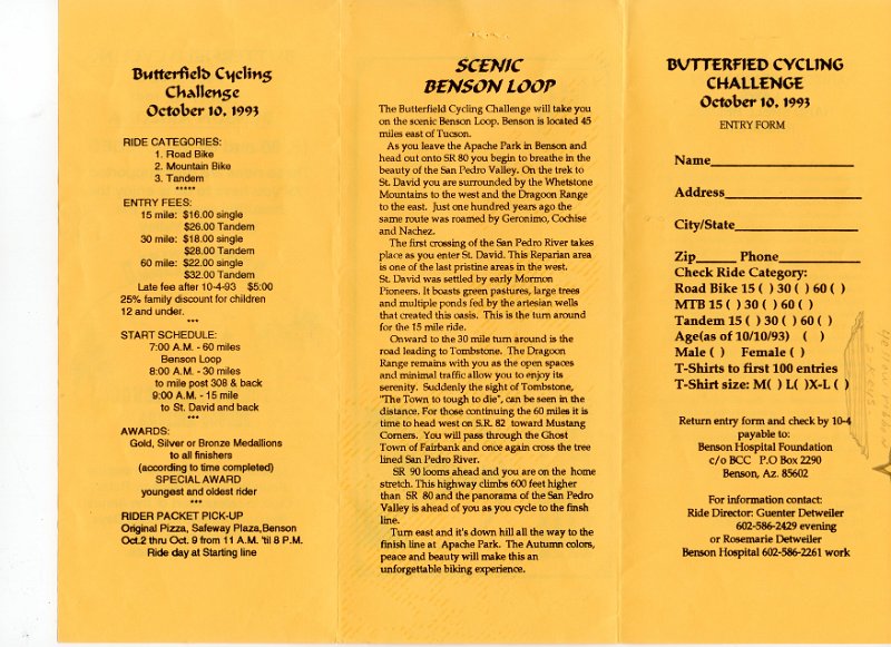 Ride - Oct 1992 - Butterfield Cycling Challenge - Benson - Brochure 2